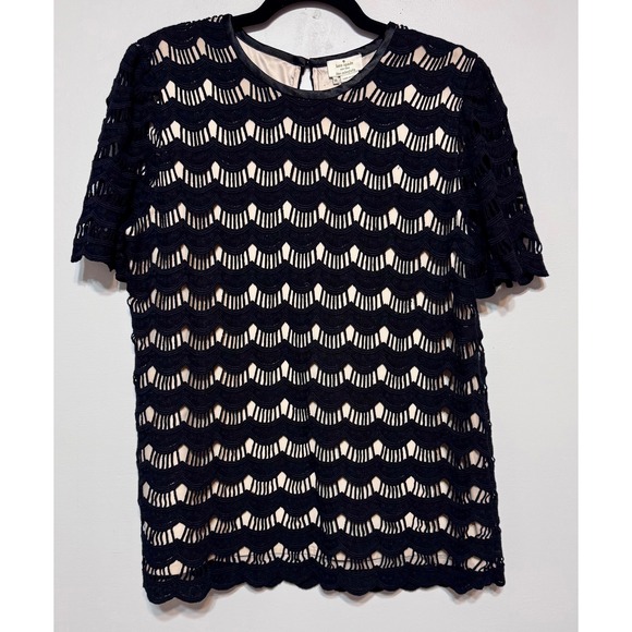 Kate Spade Scalloped Crochet Lace Top Size 10 Designer Classic Timeless Textured - Picture 1 of 5